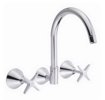 AUSSIELIFE CROSS HANDLE WALL SINK SET CHROME Product Image 1