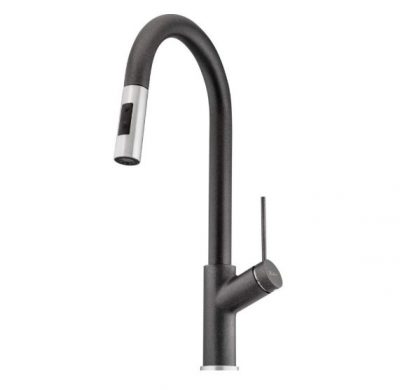 OLIVERI VILO GOOSENECK SINK MIXER WITH PULL OUT AND VEGGIE SPRAY SANTORINI BLACK Product Image 1