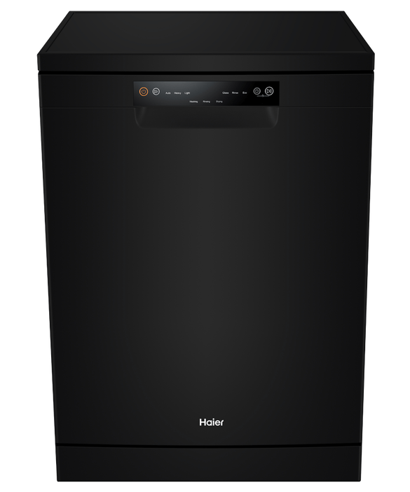 HAIER 60CM MATTE BLACK DISHWASHER WITH 15 PLACE SETTINGS, 6 WASH