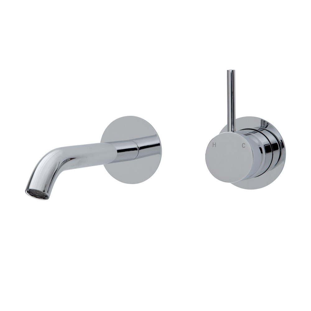 Fienza Cali Up Wall Basin/Bath Mixer Set, Round Plates, 200mm Outlet