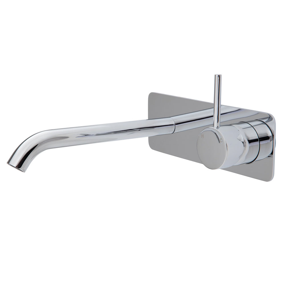 Fienza Cali Up Wall Basin/Bath Mixer Set, Square Plate, 200mm Outlet