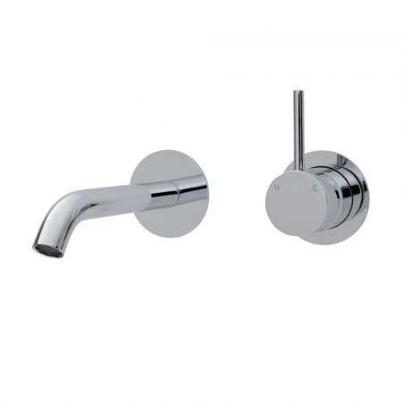 Fienza Cali Up Wall Basin/Bath Mixer Set, Round Plates, 200Mm Outlet 228118-200
