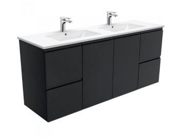 FIENZA MATTE BLACK FINGERPULL VANITY 1500MM WITH DOLCE CERAMIC TOP & DOUBLE BASIN TCL150ZBD