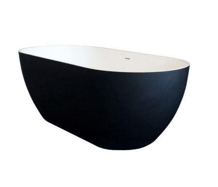 STREAMLINE SYNERGII 1500MM SOLID SURFACE FREESTANDING BATH WITH OVERFLOW WHITE & BLACK