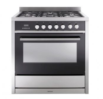 900MM DUAL FUEL UPRIGHT COOKER 8 FUNCTIONS TU950TME8BG STAINLESS STEEL BLACK GLASS