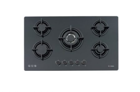 90CM 5B GAS-ON-GLASS COOKTOP FF H950STBGFPRO BLACK GLASS