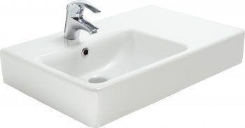 EVO ASYMMETRIC WALL BASIN WHITE WITH ONE TAP HOLE 650X425MM FC14MUL01 GLOSS WHITE
