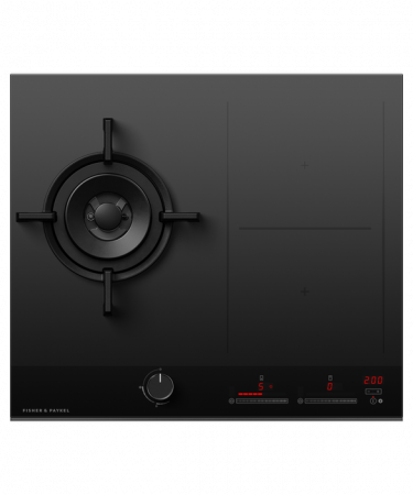 600MM INDUCTION & GAS COOKTOP 2 ZONES TOUCH AND SLIDE CONTROLS CGI603DNGTB4 BLACK GLASS