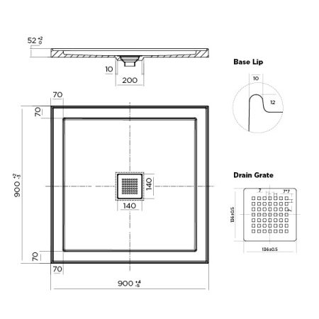 ECO SHOWER BASE STONELITE CENTRE OUTLET EC900C WHITE