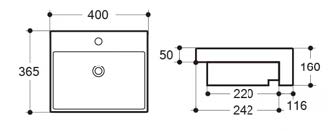 GORDON MINI SEMI RECESSED BASIN 1 TAP HOLE (32MM WITH O/F) K5050 GLOSS ...