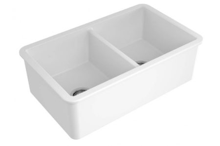 CUISINE 850X460MM INSET/UNDERMOUNT DOUBLE BOWL FIRECLAY SINK CUD85FS GLOSS WHITE