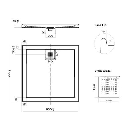 ECO SHOWER BASE STONELITE REAR OUTLET EC900R WHITE