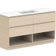 GLACIER SHELF 1500MM DOUBLE BOWL FLOOR MOUNT VANITY – LITE INTERIOR, SAKAL TOP, ROJO WALNUT CABIENT, FLUME BASIN X2, STIRLING BRUSHED NICKEL HANDLES, LH BASIN TH @ 10’O CLOCK, RH BASIN TH @ 2 O’CLOCK, CHROME WASTE  GLLFSW1500WKDDU