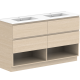 GLACIER SHELF 1500MM DOUBLE BOWL FLOOR MOUNT VANITY – LITE INTERIOR, SAKAL TOP, ROJO WALNUT CABIENT, FLUME BASIN X2, STIRLING BRUSHED NICKEL HANDLES, LH BASIN TH @ 10’O CLOCK, RH BASIN TH @ 2 O’CLOCK, CHROME WASTE  GLLFSW1500WKDDU