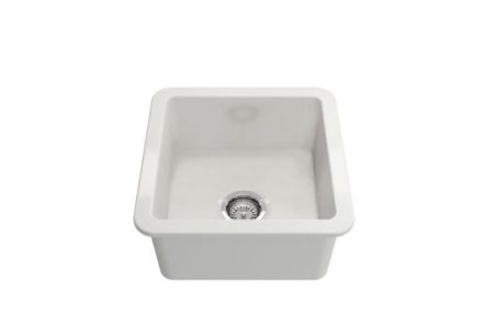 CUISINE 460X460MM INSET/UNDERMOUNT SINGLE BOWL FIRECLAY SINK CU46FS GLOSS WHITE