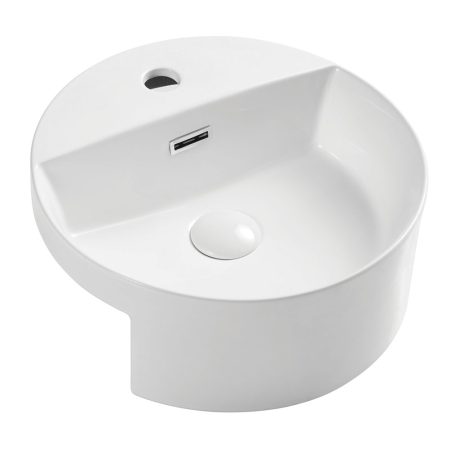 REBA SEMI RECESSED BASIN WITH O/F 390MM 1TH RB4065 GLOSS WHITE