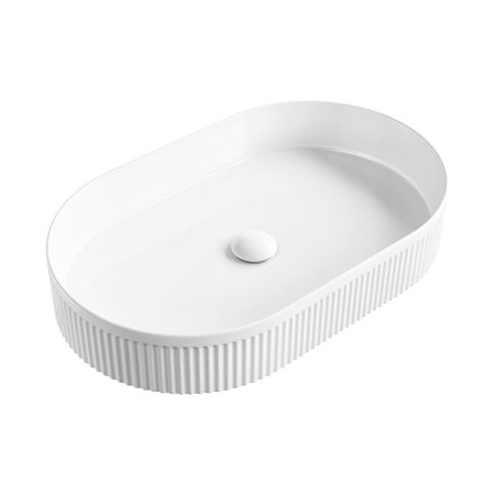 ELEANORE OVAL FLUTED ABOVE COUNTER BASIN 580X360MM NO O/F 0TH RB464 GLOSS WHITE