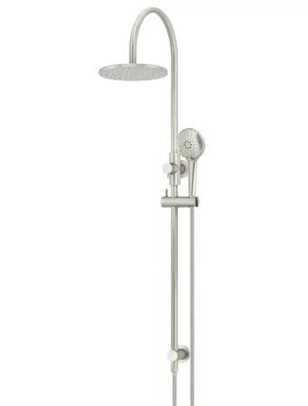 ROUND GOOSENECK SHOWER SET 200MM ROSE + THREE FUNCTION HANDSHOWER MZ0904-PVDBN BRUSHED NICKEL