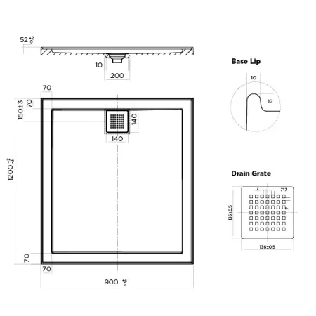 ECO SHOWER BASE STONELITE REAR OUTLET 1220 X 900MM EC1290R
