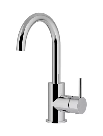 ROUND GOOSENECK BASIN MIXER WITH COLD START MB17-C POLISHED CHROME
